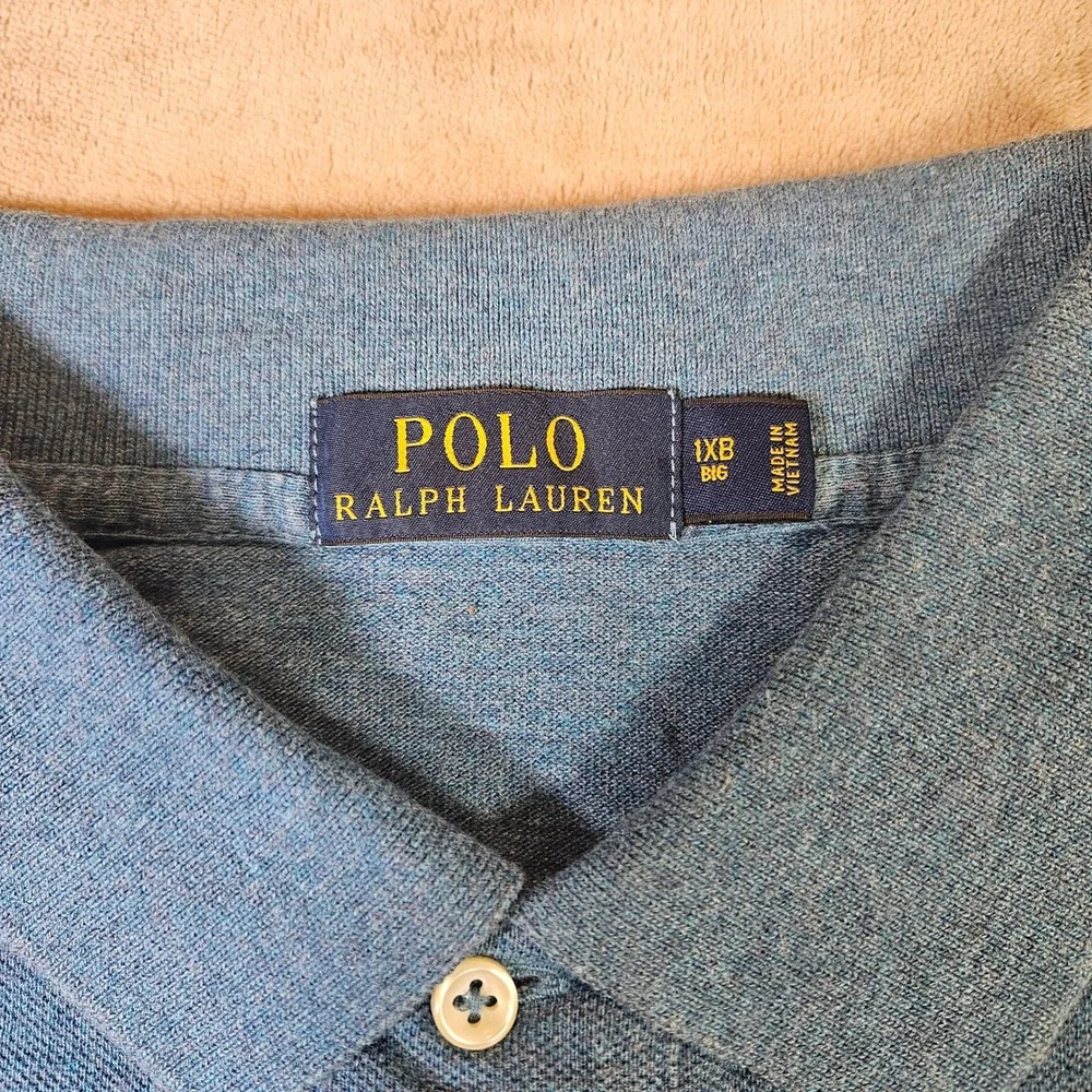 Polo Ralph Lauren Blue Heathered Cotton Mesh Polo Shirt Mens 1XB Big RN41381